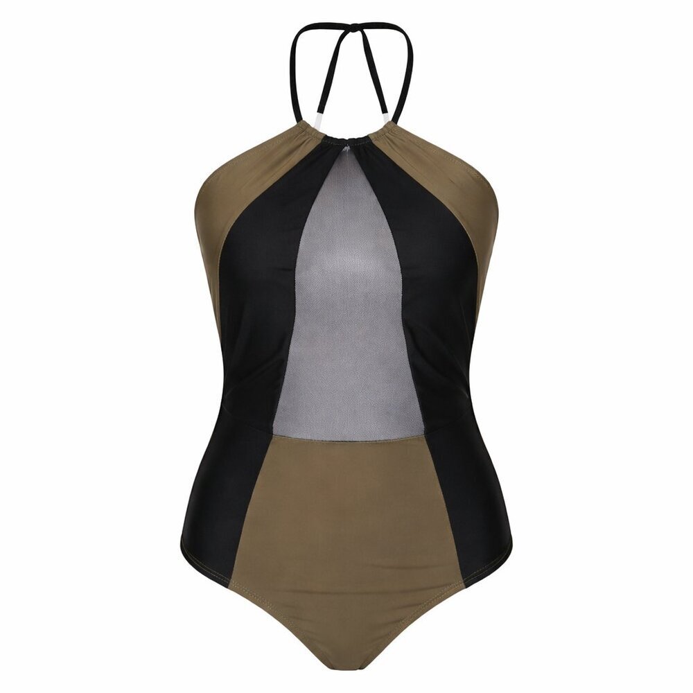 NWT CUPSHE Green Black Halter One-Piece Swimsuit Size Medium